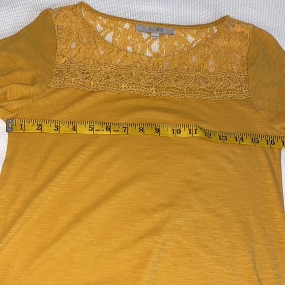 Woman’s Loft Blouse With Lace Details Shorts Sleeves Size XS Mustard Yellow - Picture 7 of 11
